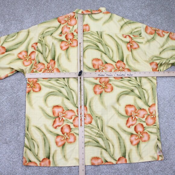 Tommy Bahama Camp Shirt Adult XL Loop Collar Yellow Floral Silk S/S Button Up - Picture 9 of 12